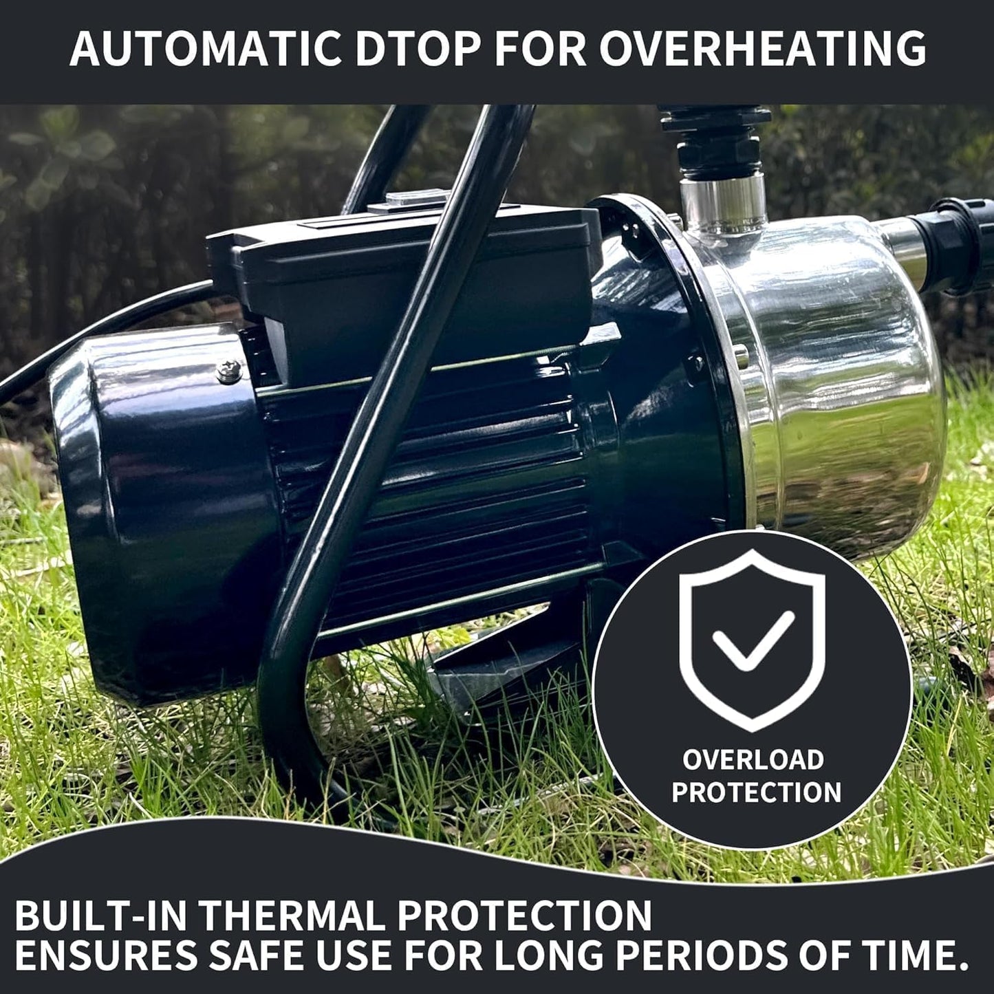 LANCHEZ 1.2 HP Portable Shallow Well Garden Pump, 1828 GPH Stainless Steel Sprinkler Pump, 115V Water Transfer Draining Irrigation for Lawn