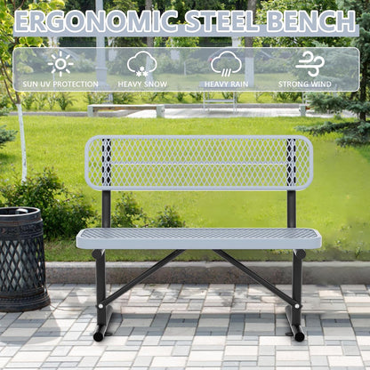 Heavy Duty Park Bench with Back Portable Frame, Outdoor Steel Bench with Backrest, Outdoor Park Bench Expanded Metal Mesh Bench for Lawn, Park, Deck, Garden, Patio, Porch, Black (Gray, 4FT)