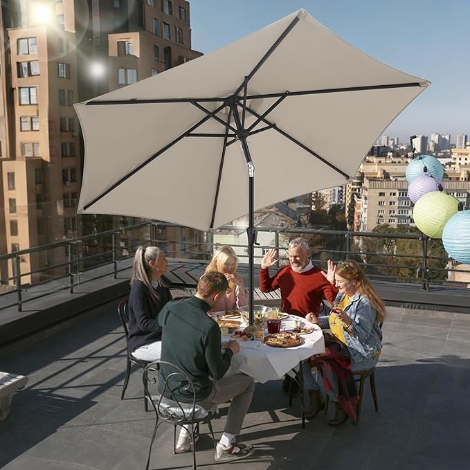 FLAME&SHADE 10ft Patio Umbrella - Outdoor Umbrella with 6 Sturdy Ribs, Push Button Tilt and Crank, UV Protection Table Market Umbrella for Pool, Porch，Garden, Deck, Backyard (Taupe)
