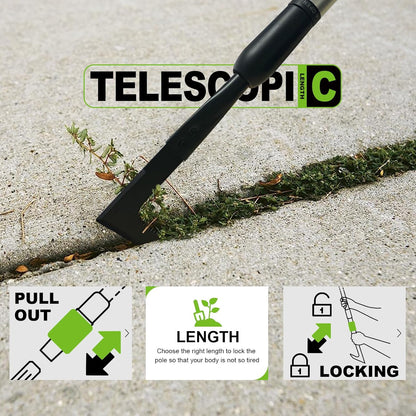 Adjustable Crack Weeder with 42.1IN Long Handle, L-Shaped Blade Serrated Edges for Digging Roots,Cutting Weeds,Removing Moss Between Driveway and Sidewalk Cracks