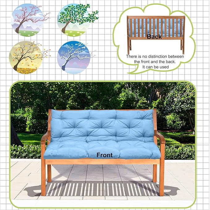 Replacement Cushions for Outdoor Swing, Outdoor Cushions for Patio Furniture with Backrest, Waterproof Thicken 4" porch swing cushions, for Outdoor Patio Garden Furniture(Sky blue 40 * 47 in)