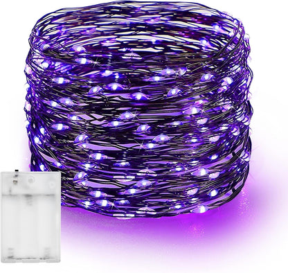Dazzle Bright Fairy String Lights, 20 FT 60 LED Copper Wire Battery Operated Waterproof Lights, Halloween Decorations for Indoor Home Room Outdoor Garden Patio Party Decor (Purple, 1)