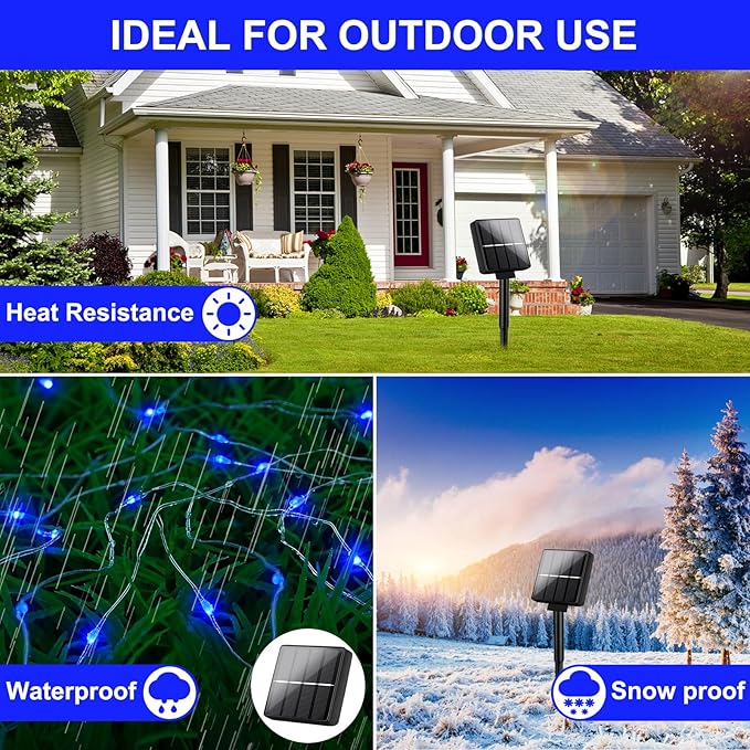 Brightever Outdoor Solar String Lights Waterproof, Solar Christmas Lights 2-Pack Total 80FT 200LED, Twinkle Fairy Lights for Outside with 8 Lighting Modes, for Yard, Party, Halloween (Blue)