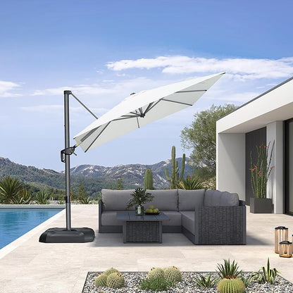 PURPLE LEAF 8 Feet Patio Umbrella Outdoor Cantilever Square Umbrella Aluminum Offset Umbrella with 360-degree Rotation for Garden Deck Pool Patio, White