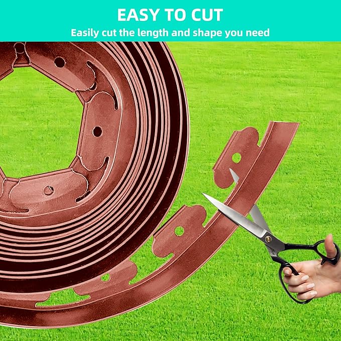 Landscape Edging Coil 66 FT, 4 Inch Tall Garden Edging Border Flexible Lawn Edging Kit with 60 Spikes, Plastic Edging for Landscaping Flower Beds Yard Pathway Paver Edging (4IN x 66FT, Brown)