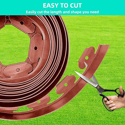 Landscape Edging Coil 33 FT, 4 Inch Tall Garden Edging Border Flexible Lawn Edging Kit with 30 Spikes, Plastic Edging for Landscaping Flower Beds Yard Pathway Paver Edging (4IN x 33FT, Brown)