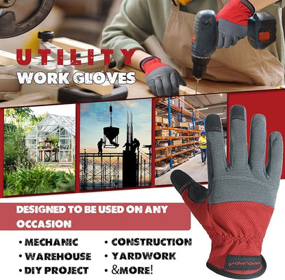 HANDLANDY Work Gloves for Men & Women, Utility Mechanic Working Gloves Touch Screen, Flexible Yard Work Gloves