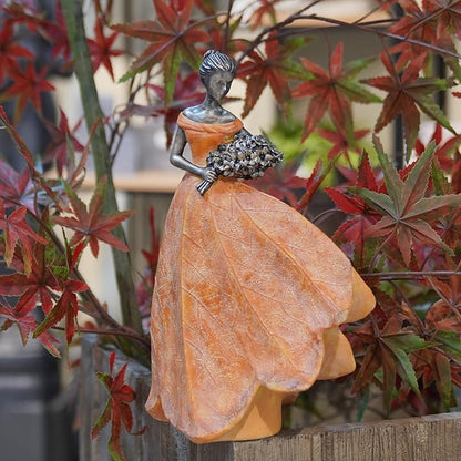 Guichifun Fairy Statue Collection Home Decoration - Orange Leaf Angel Girls Resin Fall Thanksgiving Decor for Outside or Inside Rustic Garden Outdoor Yard Figurines Gift 7.5 x 4.5 x 11.5 Inch