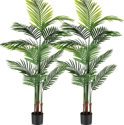 Jexine 2 Pack Artificial Palm Trees 5Ft, Fake Plants Fake Trees Artificial Areca Palm Plants for Outdoor Indoor Faux Palm Tree in Pot for Pool Home Decor Office Housewarming Gift Modern Decoration