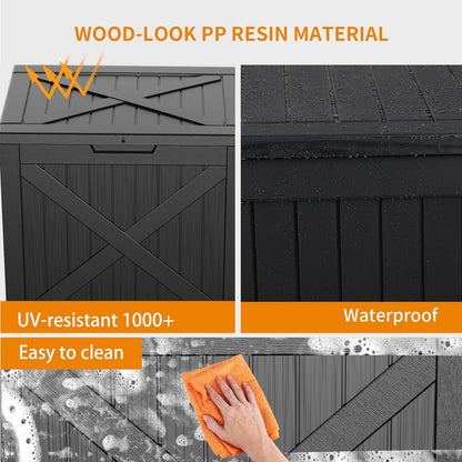 38 Gallon Outdoor Deck Box,Storage Lockable Waterproof Patio Furniture,Garden Tools,Cushions,Pool Accessories Outside Storage Resin Box(BlackX)