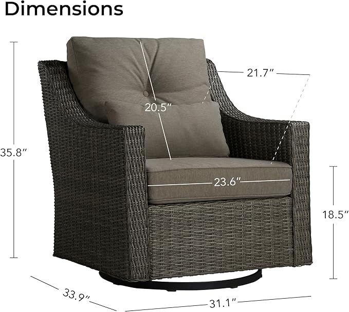 CHITA 2 Pieces Patio Wicker Chairs, 360° Rocking Swivels Outdoor Rattan Chair with Thickened Cushions for Backyard, Poolside, Garden or Porch