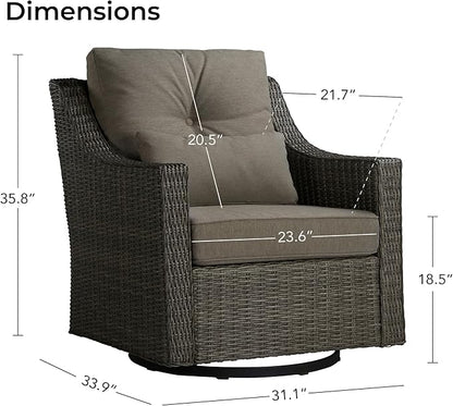 CHITA 2 Pieces Patio Wicker Chairs, 360° Rocking Swivels Outdoor Rattan Chair with Thickened Cushions for Backyard, Poolside, Garden or Porch