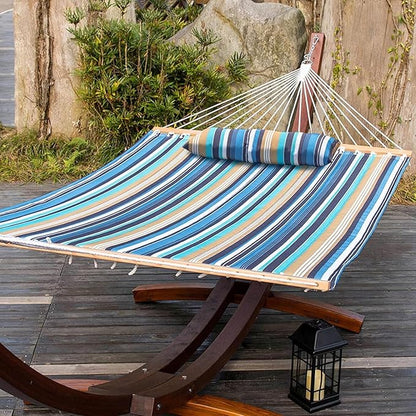 Lazy Daze Hammocks 12 FT Quilted Fabric Double Hammock with Spreader Bars and Detachable Pillow, 450lbs Weight Capacity