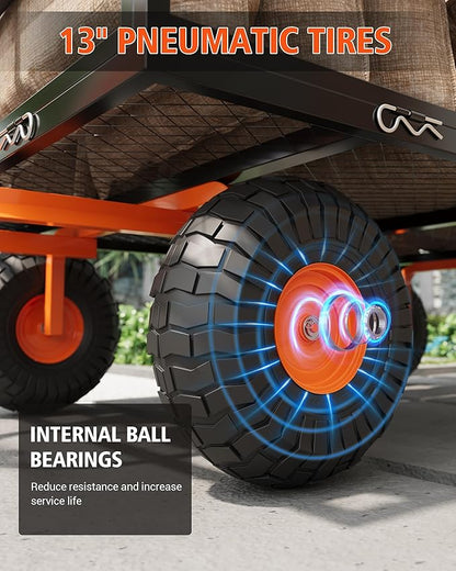 1200LB Capacity Garden Cart, 3-in-1 Heavy Duty Utility Wagon with 13" All-Terrain Tires, Removable Mesh Sides & 180° Swivel Handle - Outdoor Yard Cart for Gardening, Farming, Patio Use