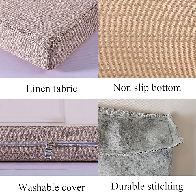 Bench Seat Cushions Memory Foam Chair Pads Non-Slip Rubber Back Indoor Swing/Settee Cushion 44x14 Inch, Khaki