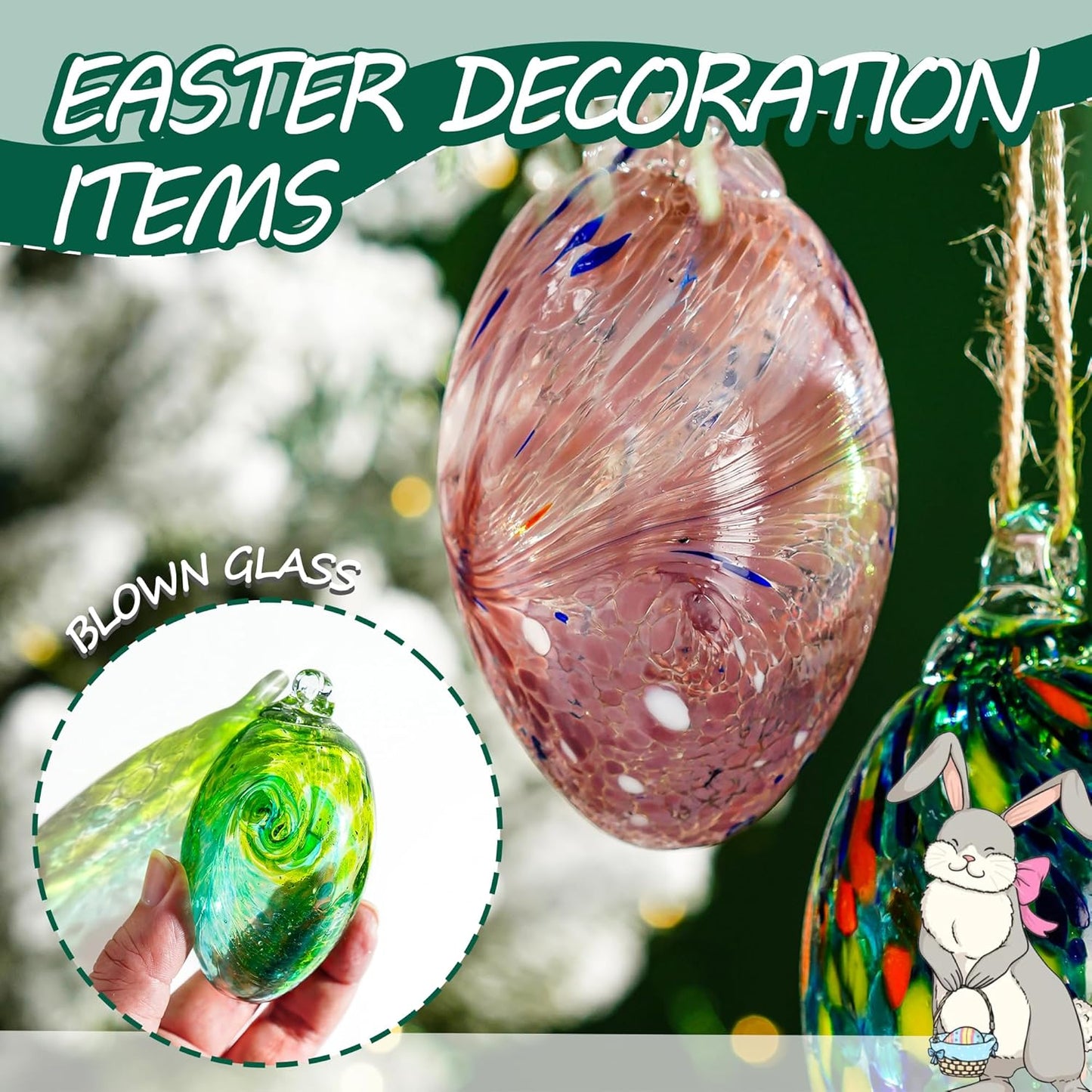 6PCS Hand Blown Glass Egg Ornaments Colorful Hanging Ornament Balls Gazing Ball Friendship Ball Decor for Garden Patio Window Christmas Tree