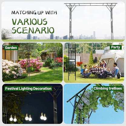 Flat Top Garden Arch Arbor Trellis, 11.81FT x 9.02FT Metal Pergola for Climbing Plants, Galvanized Steel Pipe with Plastic Coating, Decorations Pergola for Garden, Backyard, Lawn(Black)