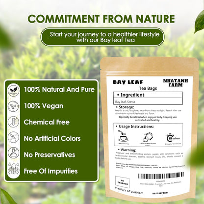 NHAT ANH FARM - Premium Bay Leaf Tea Bags, 40 Tea Bags, 100% Natural Dried Bay Leaf, Naturally Sweet Herbal Tea, Sugar-Free, Caffeine-Free, No Additives.