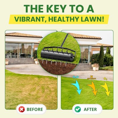 Manual Roller Lawn Aerator,Heavy-Duty Hand Lawn Aerator with Pre-Attached Spike for Yard and Garden,Easy-to-Assemble Lawn Aerator Tool for Compact Soil,Lawn Aerator for Lawn Care (Black)