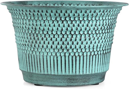 BIRDROCK HOME 2 Pack 9.5" Beaded Planter - Indoor or Outdoor Plant Flower - Flowers Plants Trees Porch Garden Pots - Rust and Weather Resistant - Faux Patina