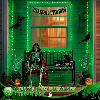 JMEXSUSS 2 Pack Green Halloween Lights, Each 33ft 100 LED Green Solar Lights Outdoor, Waterproof Solar Fairy String Light for Outside Patio Garden Party Tree Christmas Halloween Decorations