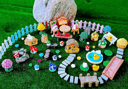 100 Pcs Miniature Fairy Garden Accessories Mini Landscape, Resin Micro Buildings Structures Tiny Animals Figurines
