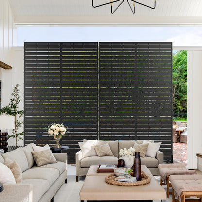 Metal Privacy Screen Outdoor 72" H×44" W,Freestanding Decorative Privacy Screen for Balcony Yard&Garden,Privacy Fence Black&Louvered(5 Panels)