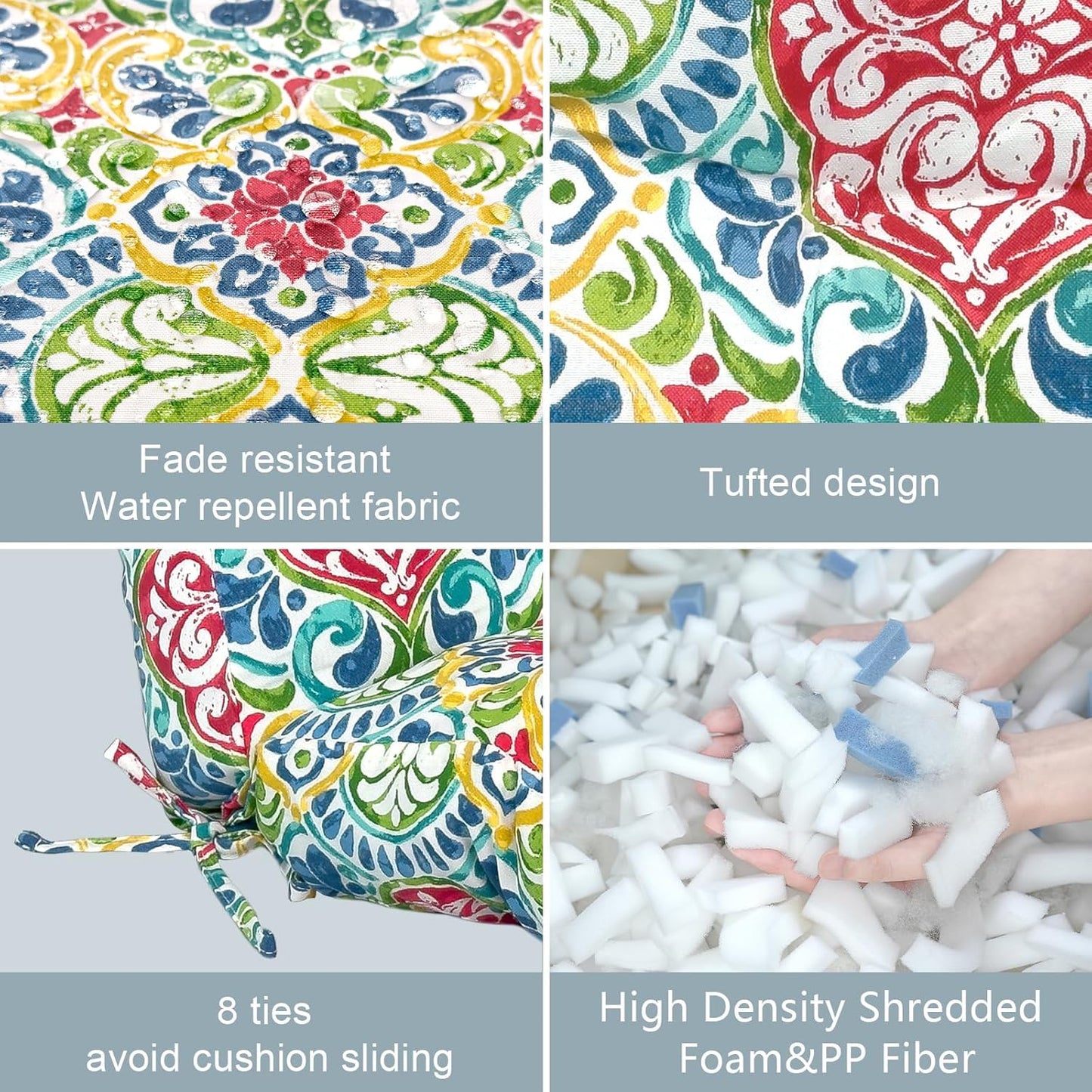 LVTXIII Outdoor Seat/Back Chair Cushion Patio Tufted High Back Cushion, Seasonal Replacement Rocking Chair Cushion with Ties, 22” W x 20D”, Set of 2, Damask Red