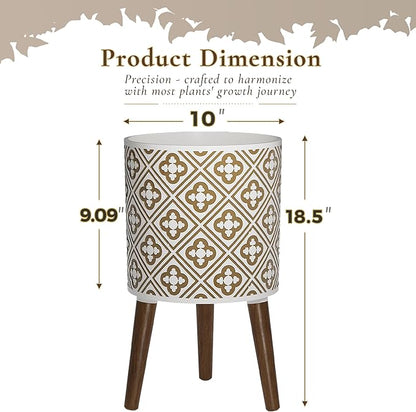 naclto 10 Inch Planter with Stand, Plant Pot for Indoor Plants, Large Modern Flower Pots Indoor Outdoor with Drainage for Home Garden Patio, White ＆ Gold