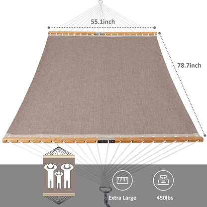 SUNCREAT Quick Dry Hammocks Standing Backyard Hammock with Stand, 2 Person Heavy Duty Hammock with 13.5 ft Wooden Stand, Brown