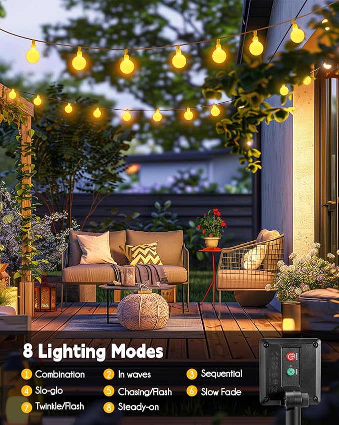 Brightown Solar String Lights Outdoor Waterproof, 19.6Ft 60 LED Globe Solar Patio Lights, 8 Modes Balcony Lights for Yard Patio Tree Canopy Party Camping Balcony Decor(Warm White)