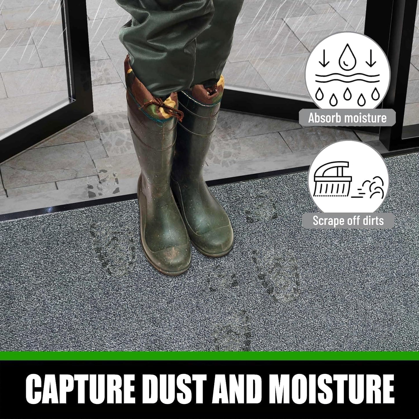 Heavy Duty Doormat, 3'x6' Indoor Outdoor Entry Rug, Commercial Entrance Mat with Rubber Border, Durable Welcome Mat, Rubber Backing Non Slip Doormat for Entryway, Large Garage Floor Mat