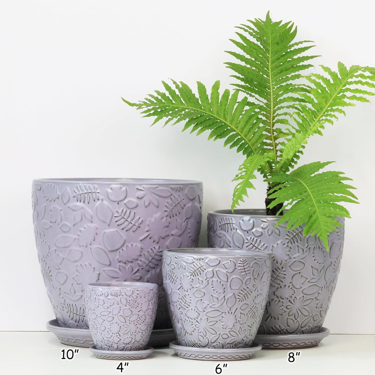 8 Inch + 6 Inch Retro Ceramic Planter Set of 2 with Drainage Hole and Saucer for Multiple Plants, Indoor-Outdoor Garden Pots for Succulent, Orchid, and Flower (Retro Purple)