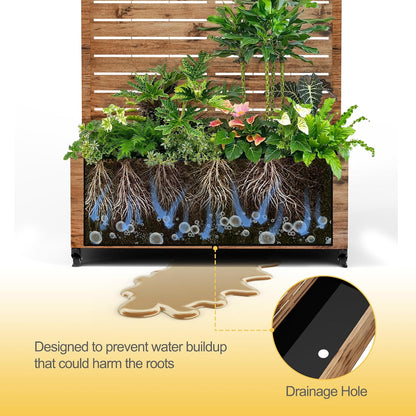 Raised Garden Bed with Trellis and Wheels,73"x35"x16" Metal Raised Garden Bed,Brown Wood Finish Metal Planter with Climbing Trellis for Vines & Vegetables