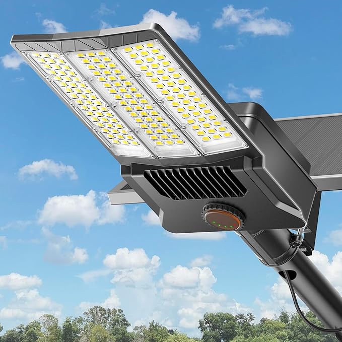 Deepn Solar Lights Outdoor, Solar Street Lights Outdoor 10000W with Motion Sensor IP67 Waterproof Parking Lot Light Commmercial Grade 7000K Brightest LED Security Flood Light for Street, Yard, SZ3000