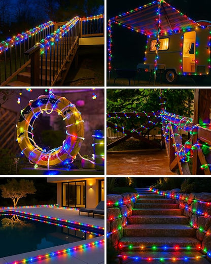 btfarm Solar Rope Lights Outdoor, 120LED 46FT Solar String Lights Outside Waterproof, 8 Lighting Modes Tree Tube Fairy Light Solar Powered for Garden Christmas Yard Party Decorations, Multicolor