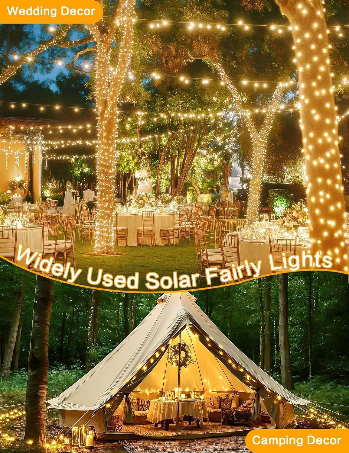 Solar String Lights Outdoor, 4 Pack 160FT 400 LED Solar Twinkle Lights for Outside Waterproof Copper Wire with 8 Modes Solar Fairy Lights for Garden Yard Wedding Christmas Tree Decor (Warm White)