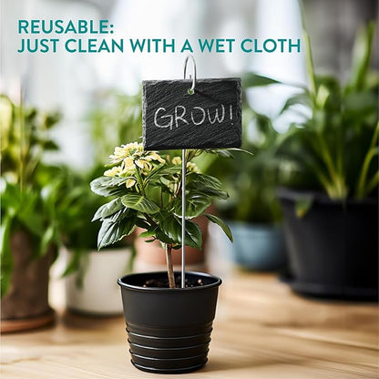 Navaris Slate Plant Labels (15 Pieces) - Garden Marker Label Signs with Stakes - Markers for Plants, Vegetables, Herb Gardens - with Chalk Pencils - Rectangular