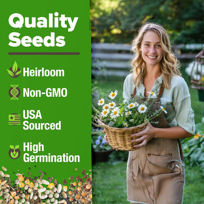 HOME GROWN Medicinal Herb Seeds Vault – 2,000+ Seeds, 6 𝗡𝗢𝗡-𝗚𝗠𝗢 𝗨𝗦𝗔 Heirloom Varieties for Indoor & Outdoor Garden – Lavender, Chamomile,Mint,Lemon Balm,Peppermint,Echinacea +Garden Markers