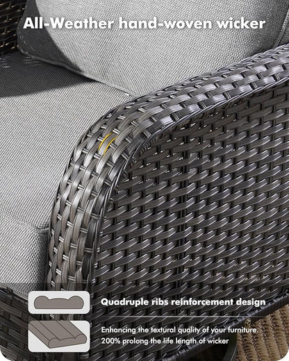 8-Piece Wicker Patio Furniture Set, All-Weather Rattan Conversation Bistro Loveseat Chair and Patio Rockers Set for Backyard, Balcony and Deck with Soft Cushions and Metal Table(Dark Gray)