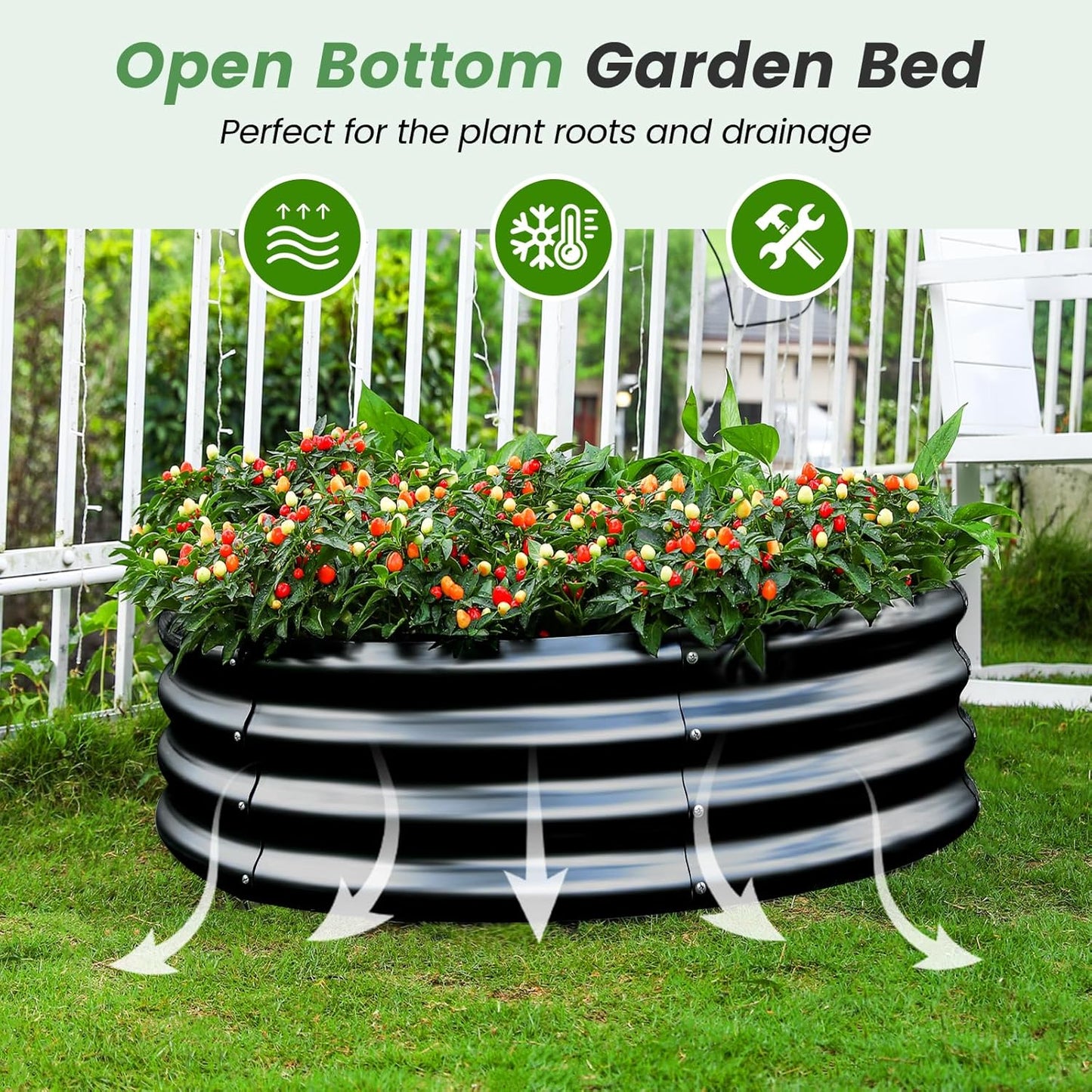 Land Guard 3×3×1ft Galvanized Raised Garden Bed Kit, Round Galvanized Planter Raised Garden Boxes Outdoor, Large Metal Raised Garden Beds for Vegetables, Grey