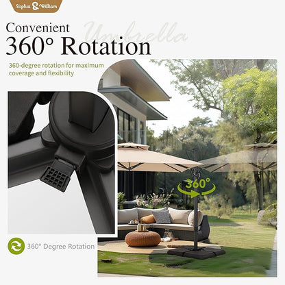 Sophia & William Cantilever Patio Umbrella 10ft, Offset Large Square Outdoor Umbrellas with 360-degree Rotation, Heavy Duty Windproof for Garden Pool Backyard, Beige (no base)