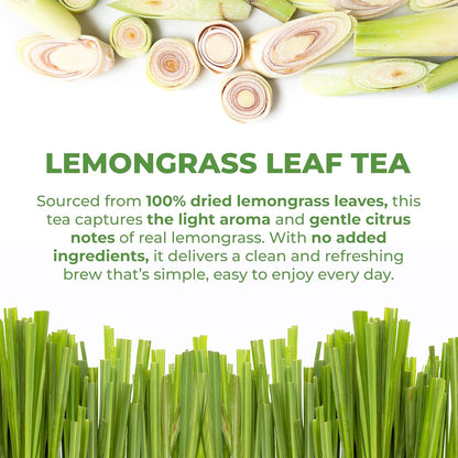 LeafLea 80 Premium Lemongrass Tea Bags, Natural Herbal Lemongrass Leaves, Te de Limoncillo for Digestion Support, Light & Soothing Taste, Caffeine-Free, Sugar-Free, Vegan, Individually Wrapped