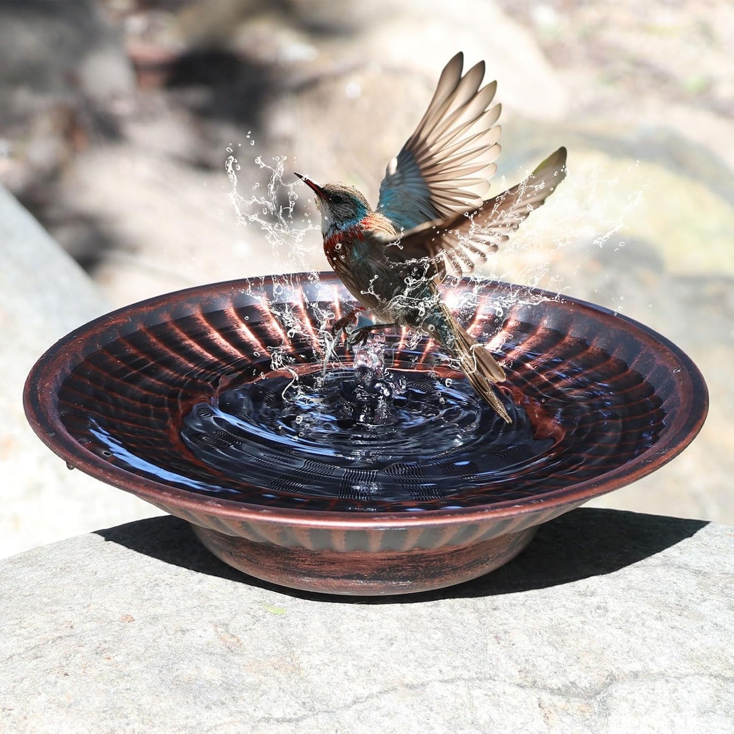 12.3" Solar Fountain Bird Bath for Outside, Metal Solar Bird Bath Fountains, Bird Bath Bubbler for Garden Patio Decor (Copper)