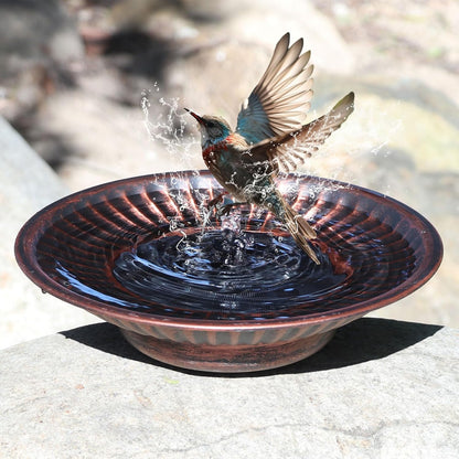 12.3" Solar Fountain Bird Bath for Outside, Metal Solar Bird Bath Fountains, Bird Bath Bubbler for Garden Patio Decor (Copper)