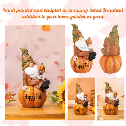 TZSSP Autumn Gnome Resin Figurine with Happy Fall Thanksgiving Pumpkin Table Decorations for Harvest Festivals & Parties