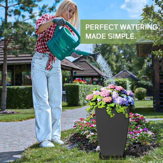 21" Tall Outdoor Planters Set of 2,Front Porch Planter Pots with Drainage Design Holes for Patio, Porch, Garden, Indoor,Black