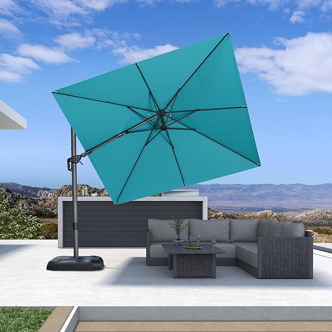 PURPLE LEAF 9' X 9' Left-right Tilt Patio Umbrella Outdoor Cantilever Swivel Square Umbrella with Tilt Aluminum Offset Umbrella with 360-degree Rotation for Garden Deck Pool Patio Turquoise Blue