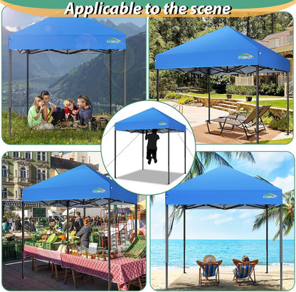 COBIZI 6.6x6.6ft Pop Up Canopy Tent, Heavy Duty Canopy Easy Set up All Weather Waterproof Outdoor Canopy Tent for Parties, Beach, Garden, Camping with 1 Handbag, 3 Adjustable Heights, UPF50+, Blue
