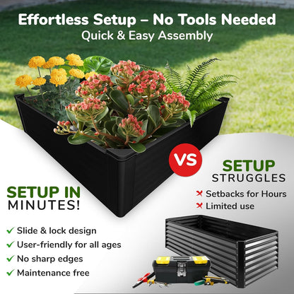Raised Garden Bed - 4x4 ft Planter Box - Black HDPE - No Tools Needed - DIY Kit for Urban Gardening, Flowers, Herbs & Vegetables - Made in The USA